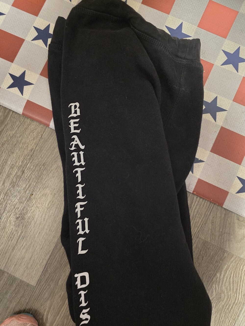 Black Graphic Sweatpants with 'Once Lost Now Found' Rose Print - Picture 2 of 3